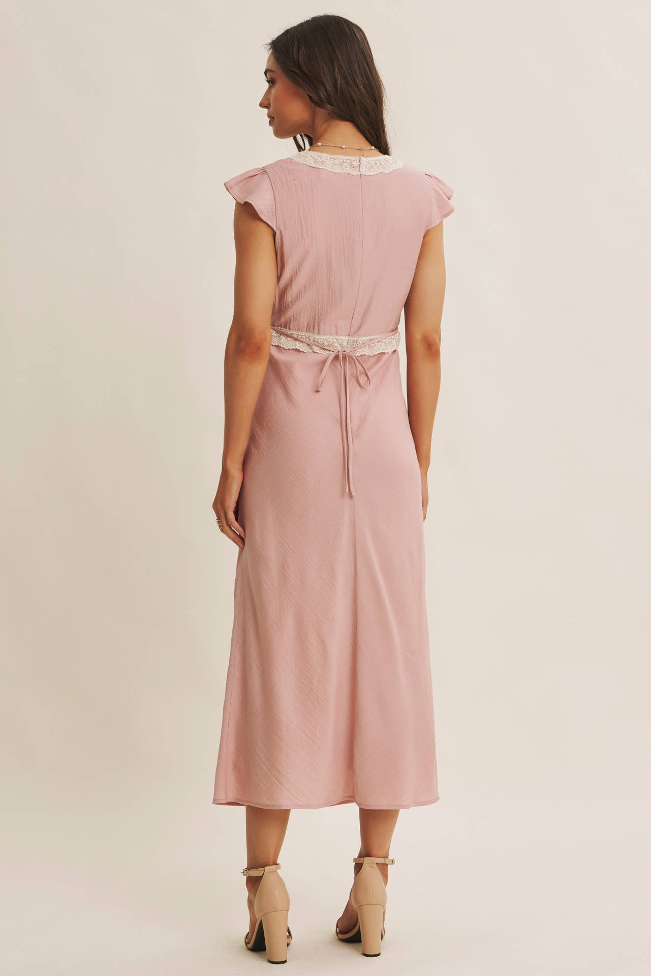 Midi Dress With Lace Trim Slim Fit Waist- Restock March 21st