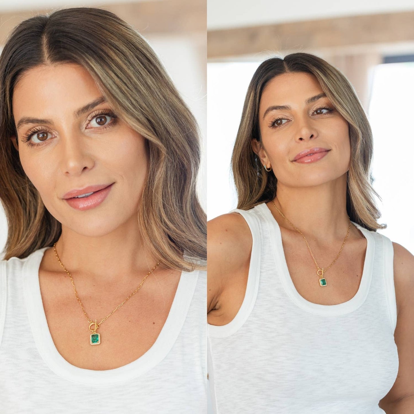 Necklace Colorful Pave Pendant On 18 Inch Paperclip Chain Toggle Closure