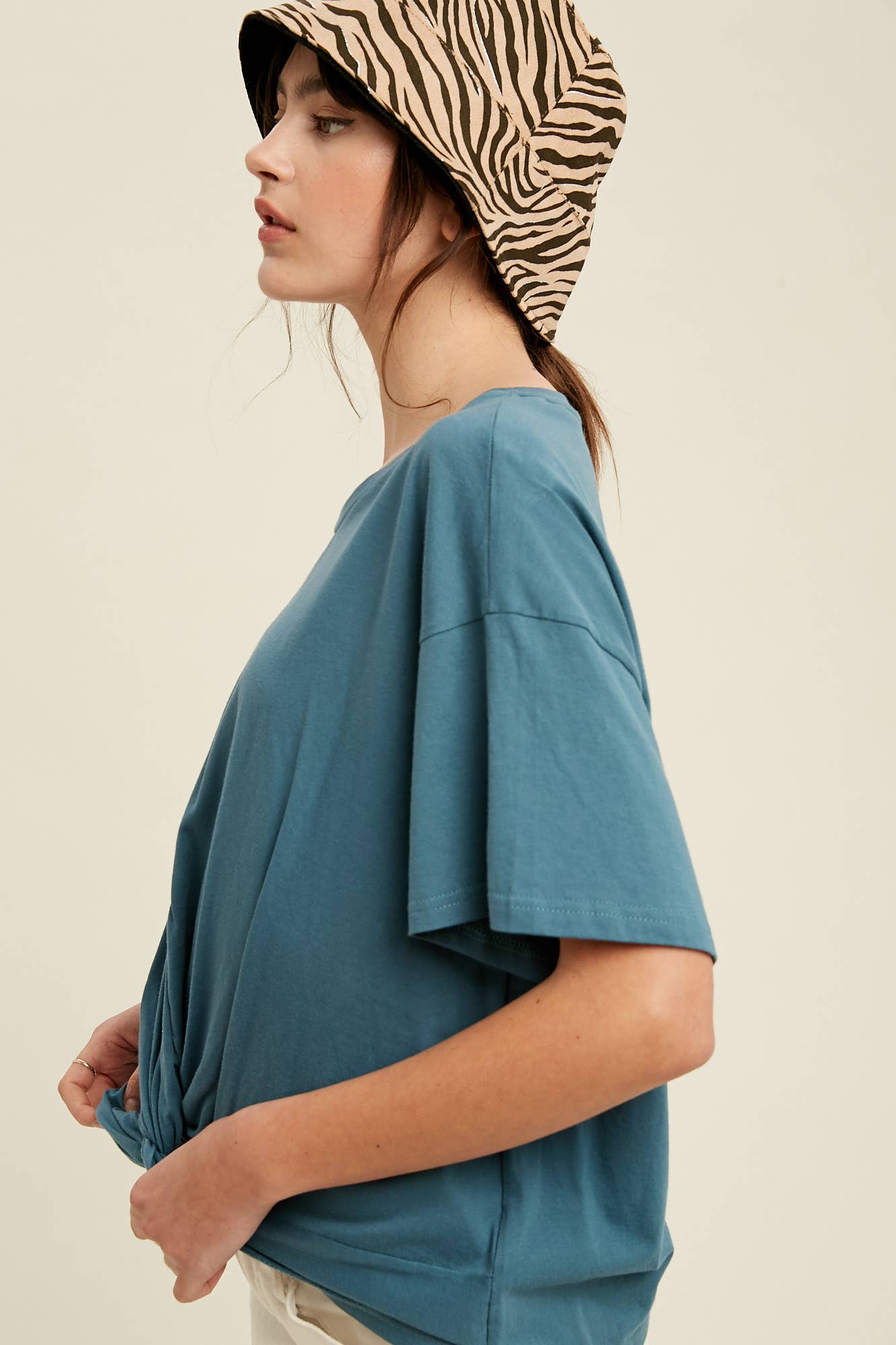 Dressy Twisted Tee Front Relaxed - Soft Cotton Jersey Modest Comfort