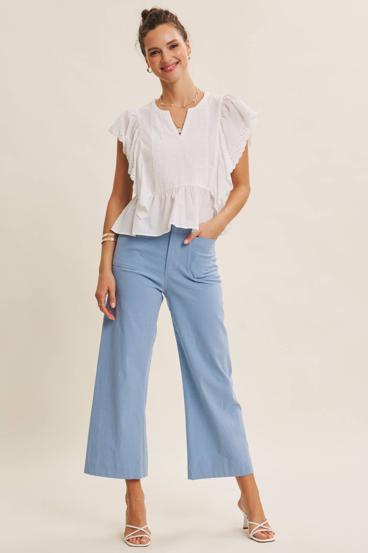 Ankle Pants Modest Seasonless Stretchy Cotton Linen With Pockets Women’s