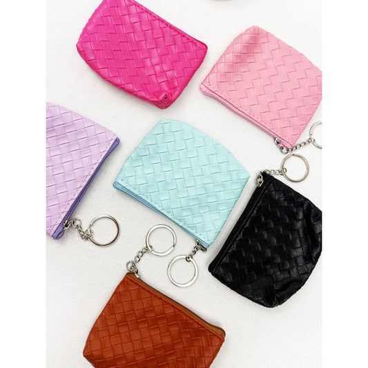 Coin Purse With Key Ring, Weave Pattern Detail, Assorted Colors