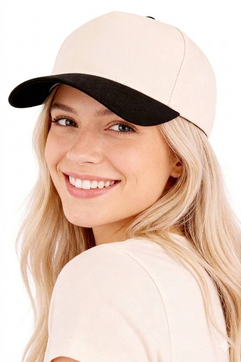 Canvas Cotton Cap Modest Fashion Two Tone Design Adjustable Strap