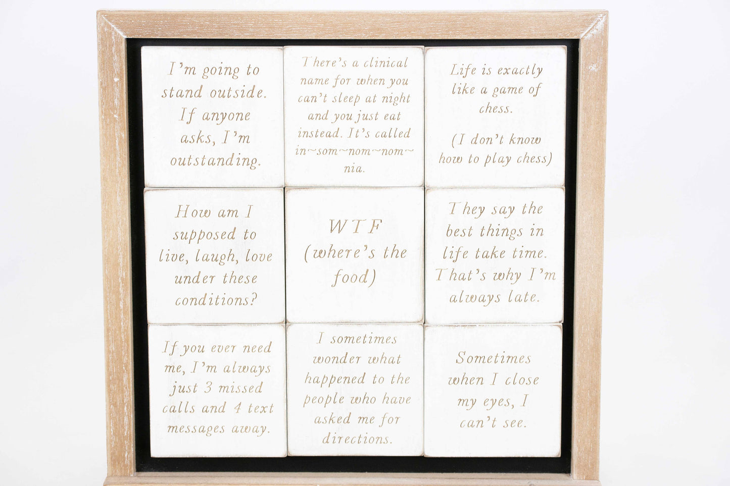 Magnet Set Wood Engraved With Funny Inspirational Quotes White And Brown