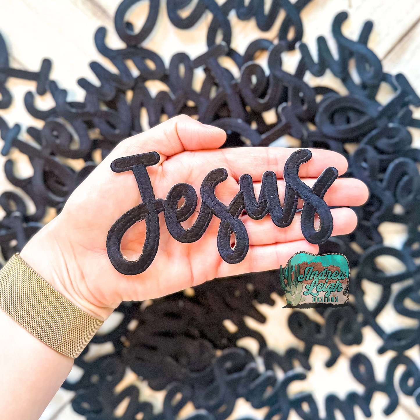 Embroidered Jesus Patch Iron On Backing For Hats And Jackets Black