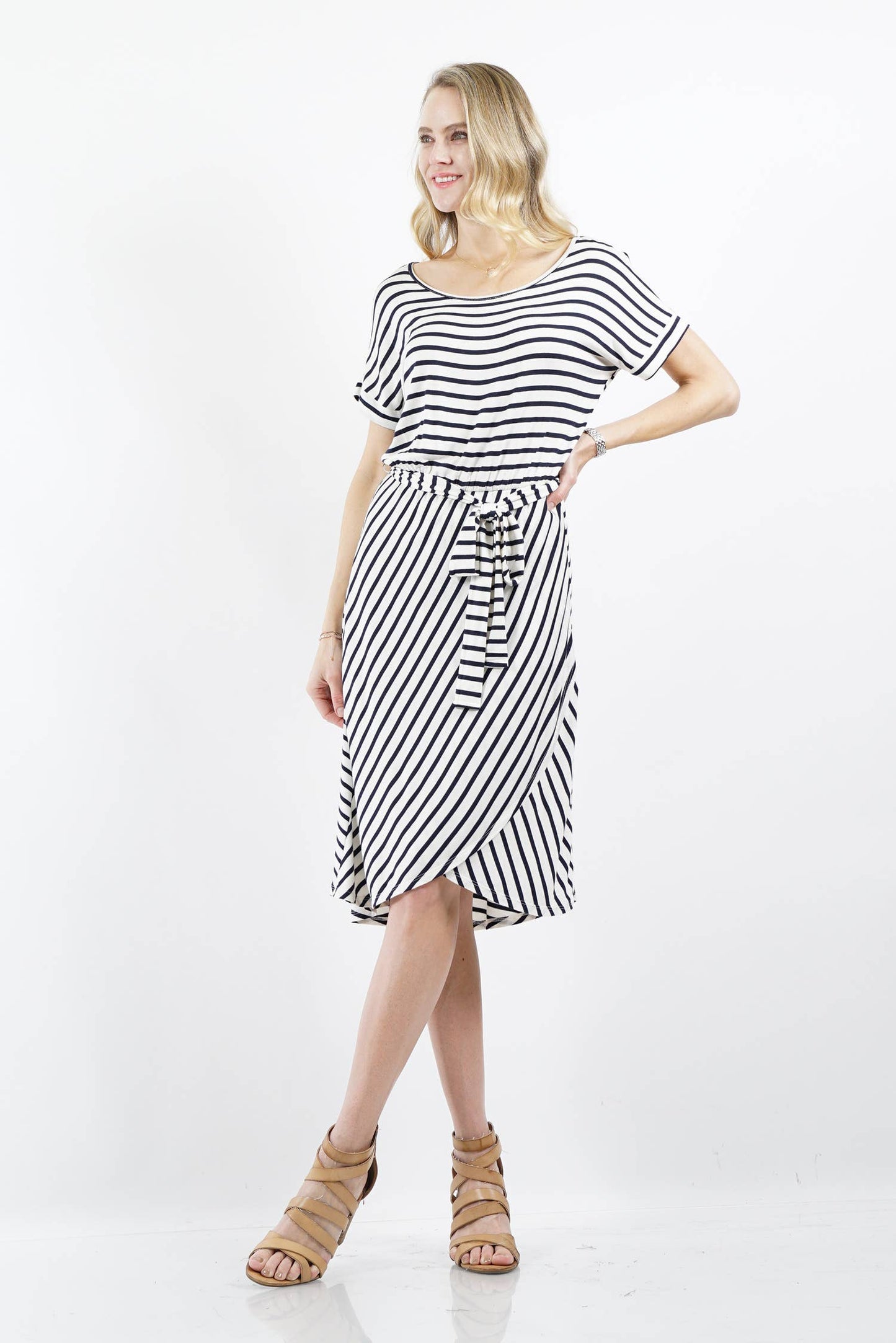 Tie At Waist Everyday Midi Dress - Modest, Tulip Hem