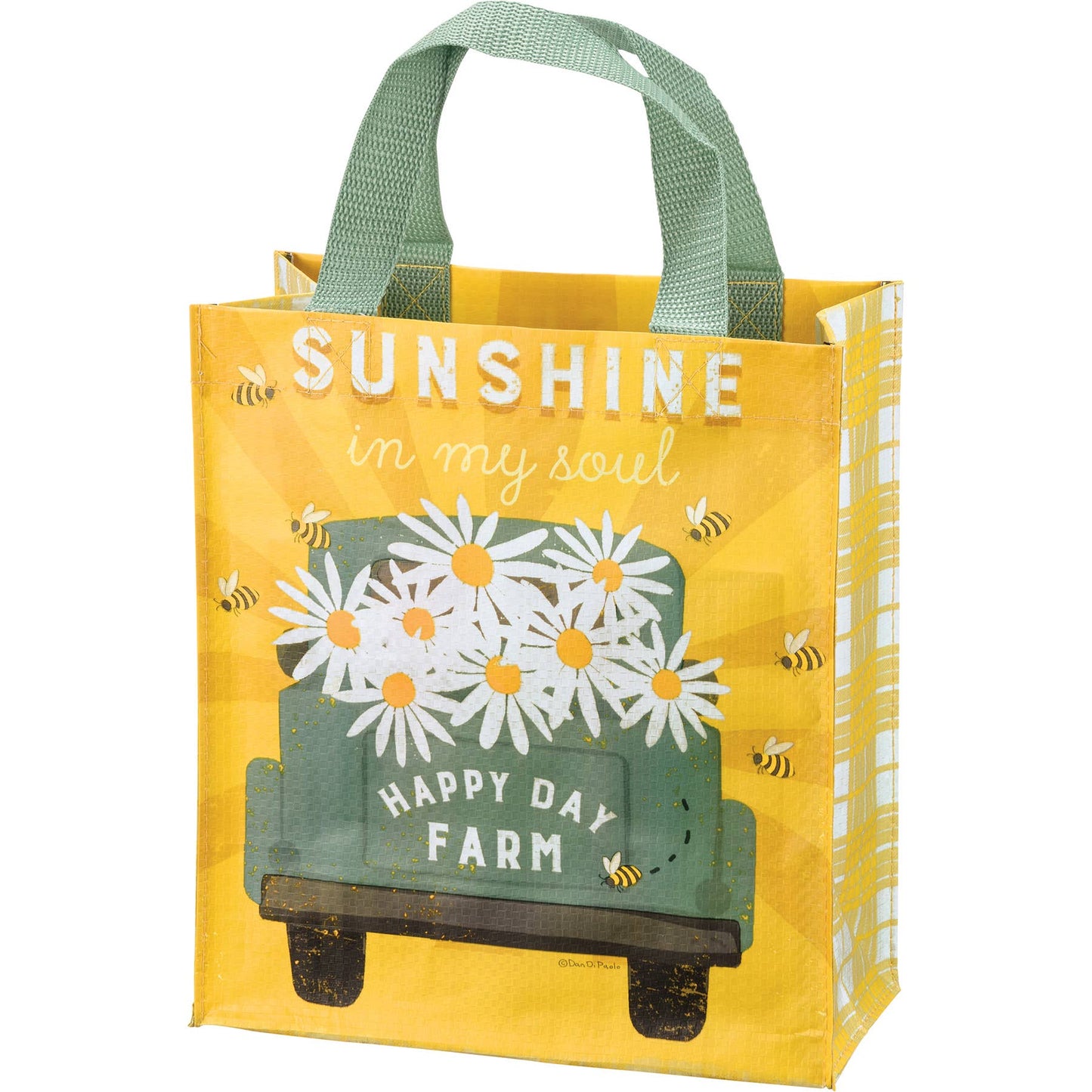Tote Bag With Sunshine In My Soul Truck Print Yellow Plaid Gusset Gifts For Her