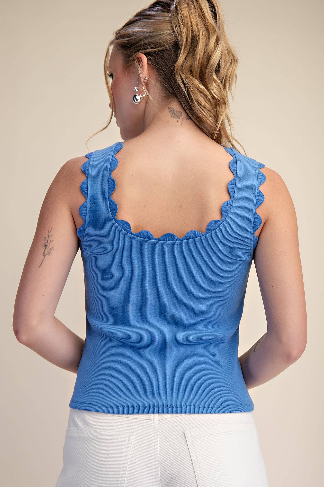 Tank Top With Scallop Wave Scoop Neck Modest Ribbed Sleeveless Faith Based