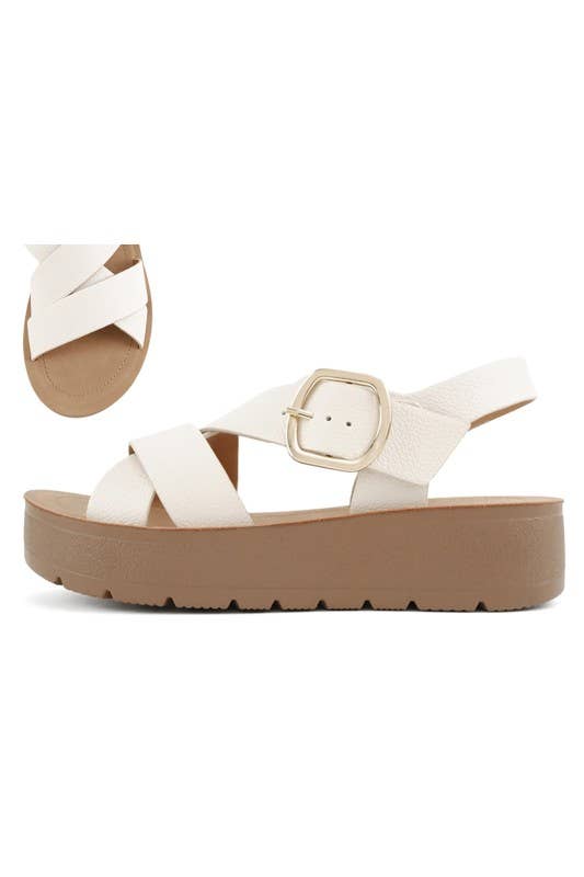 Platform Sandal With Textured Vegan Leather And Slingback Strap