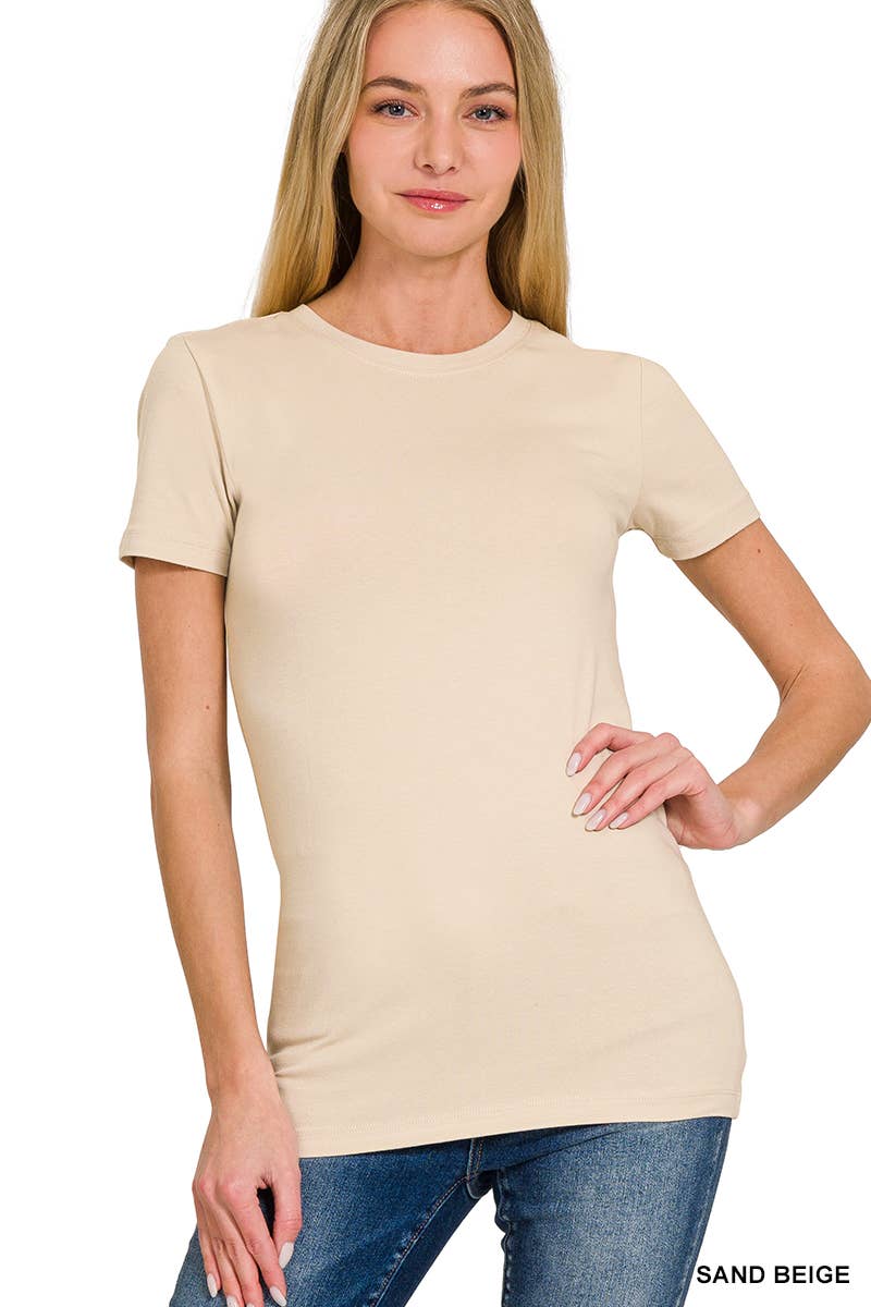 Short Sleeve Cotton Tee Fitted Crew Neck Modest Faith Based Fashion For Women