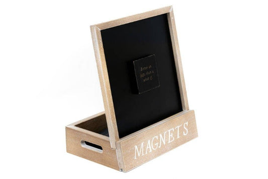 Magnet Display Shelf With Storage 11x13x7 Black White Natural Wood Frame