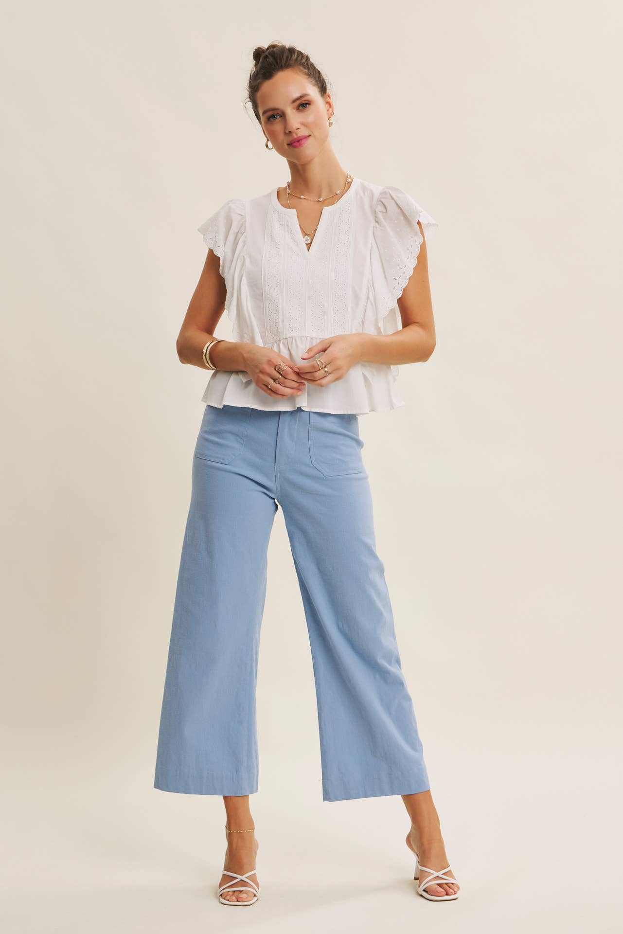 Ankle Pants Modest Seasonless Stretchy Cotton Linen With Pockets Women’s