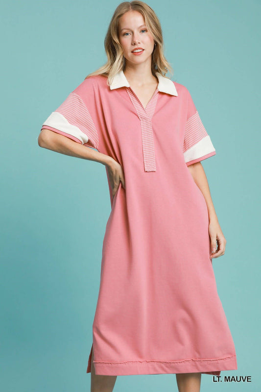 Midi Dress Stripe Mixed French Terry Modest Faith Based Womens Boutique Style