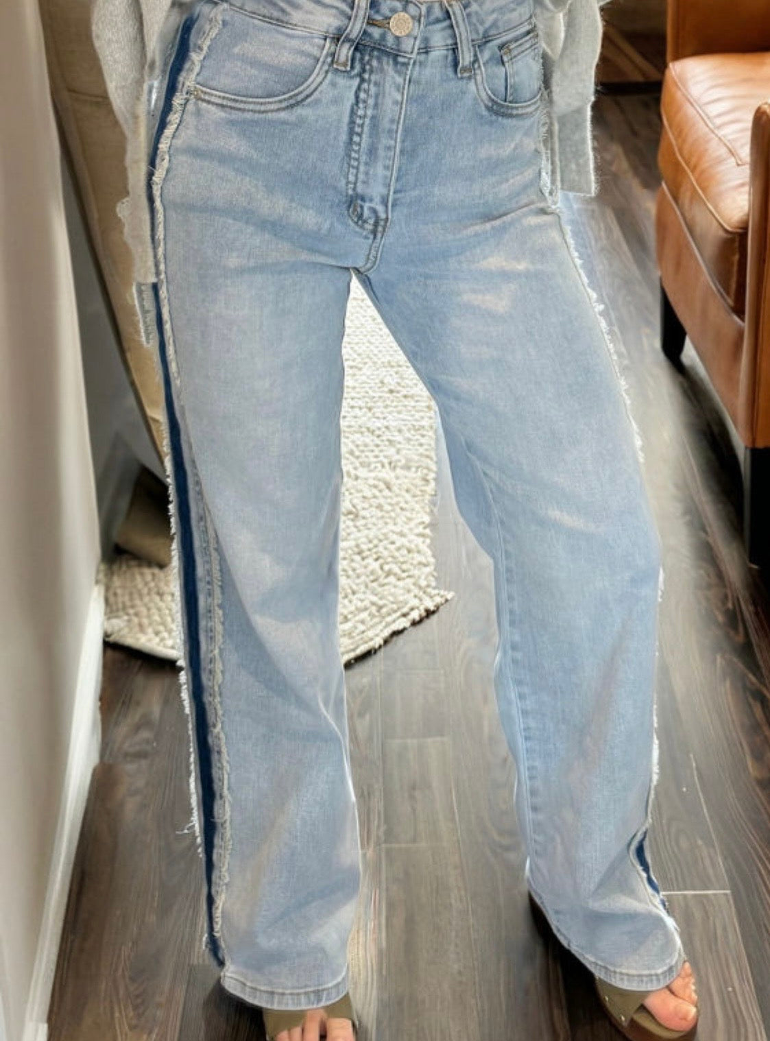 Jeans Le Sage May Beau Blue Contrast Stripe Frayed Panel – Modest Fashion