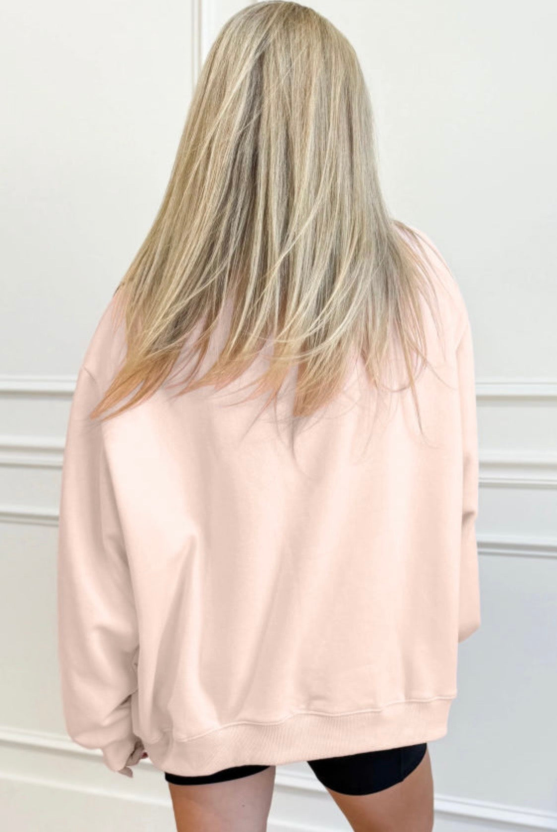 Sweatshirt Le Sage May Blessed Embroidered Faith Based Crewneck Light Pink