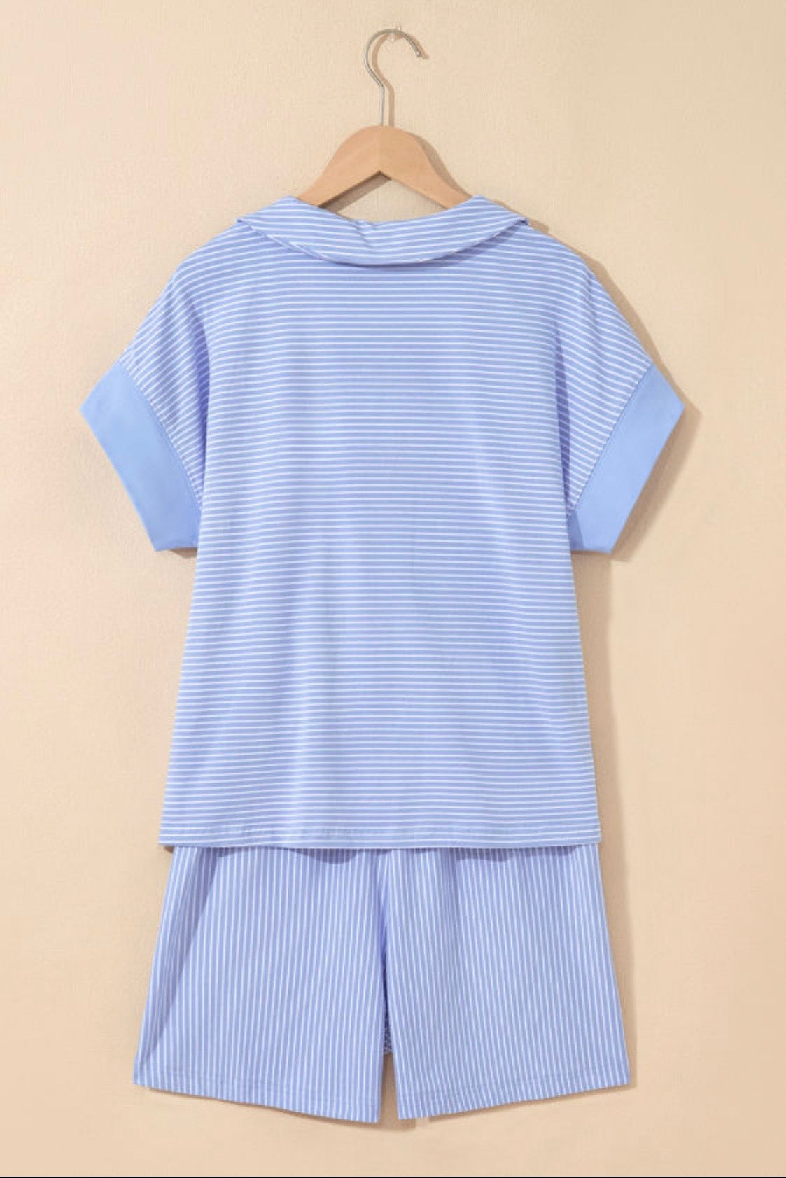 Two Piece Set Le Sage May Modest Boxy Top Elastic Shorts Blue Harbor Stripe