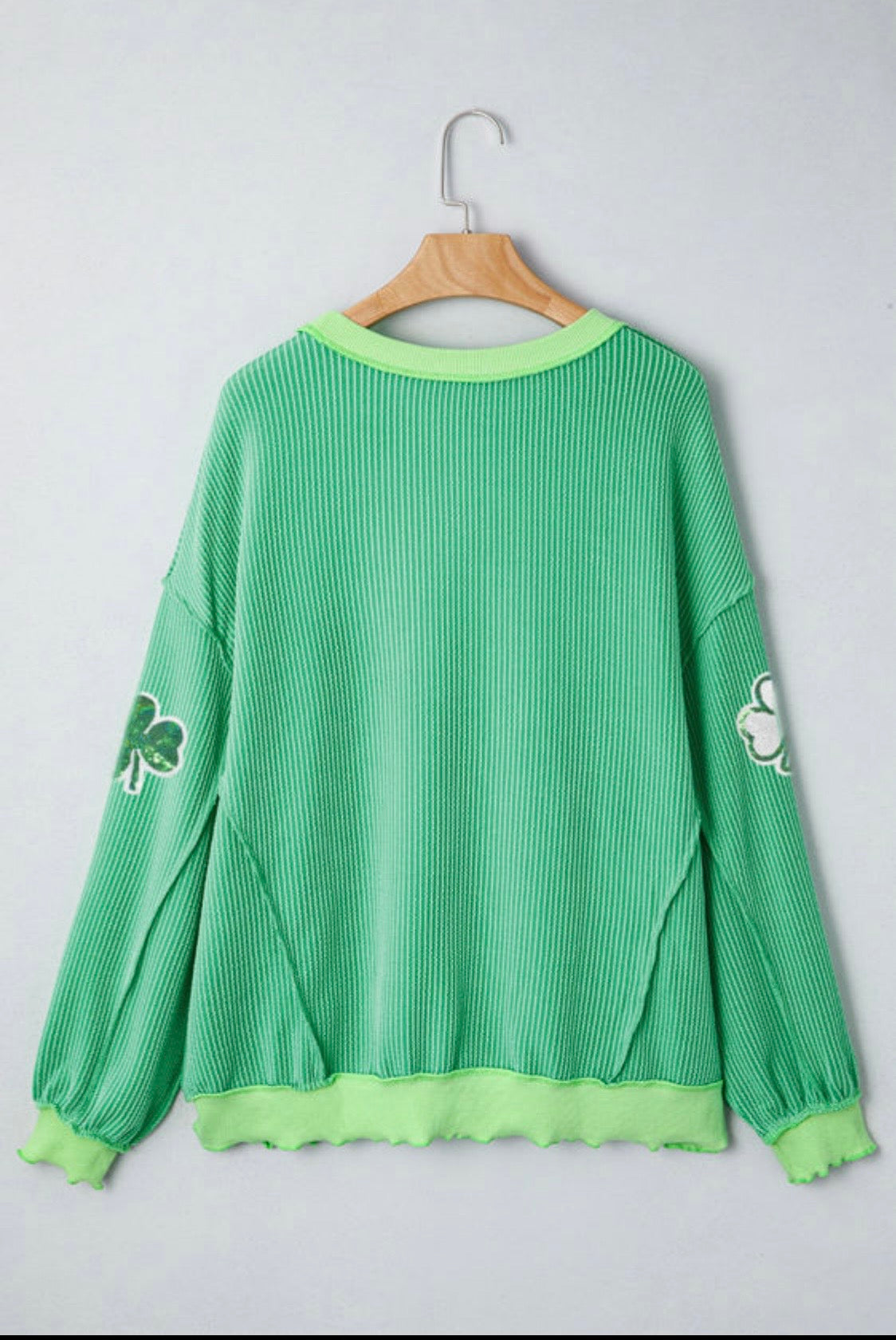 Ribbed Pullover With Sequin Clovers - 50% SALE
