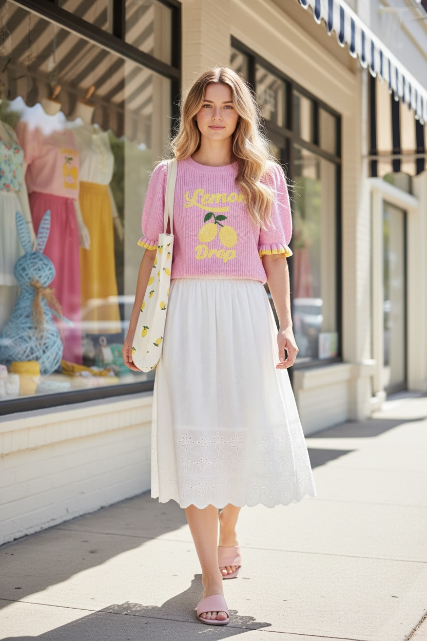 Sweet Lemon Drop Graphic Knit Short Puffy Sleeve Faith Based Modest Fashion