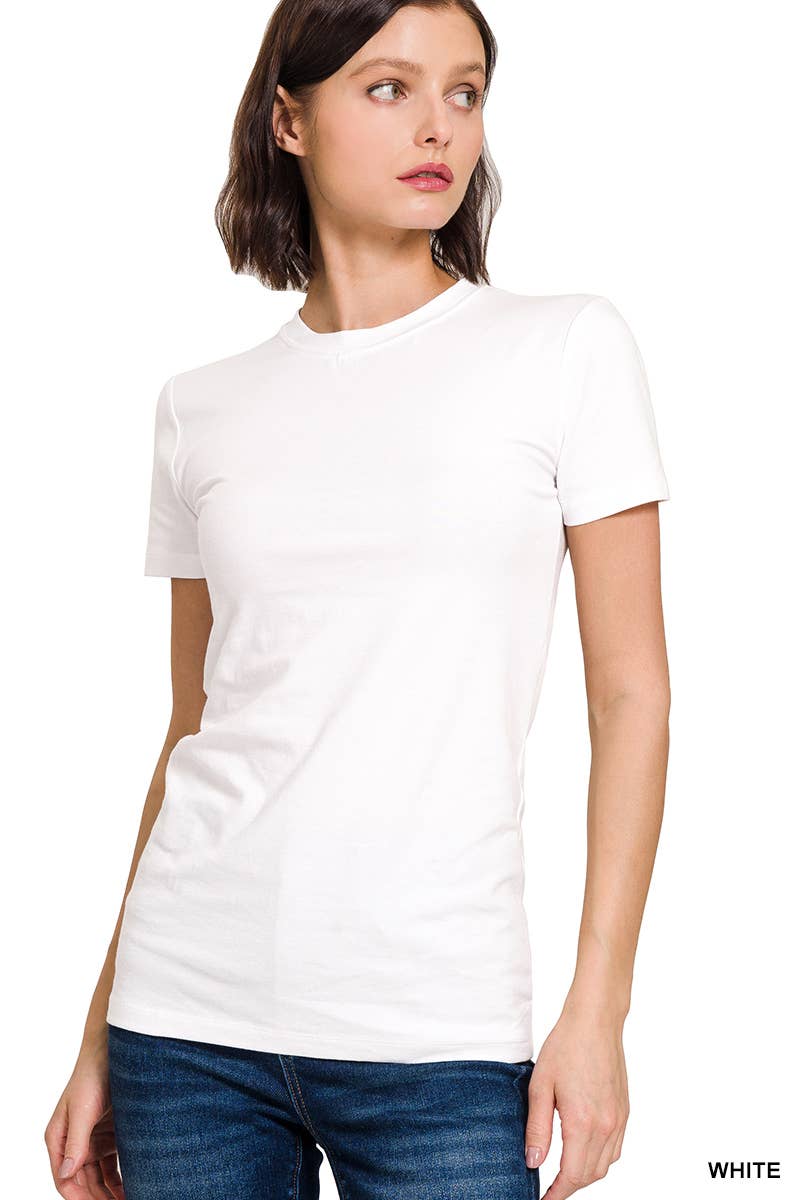 Short Sleeve Cotton Tee Fitted Crew Neck Modest Faith Based Fashion For Women