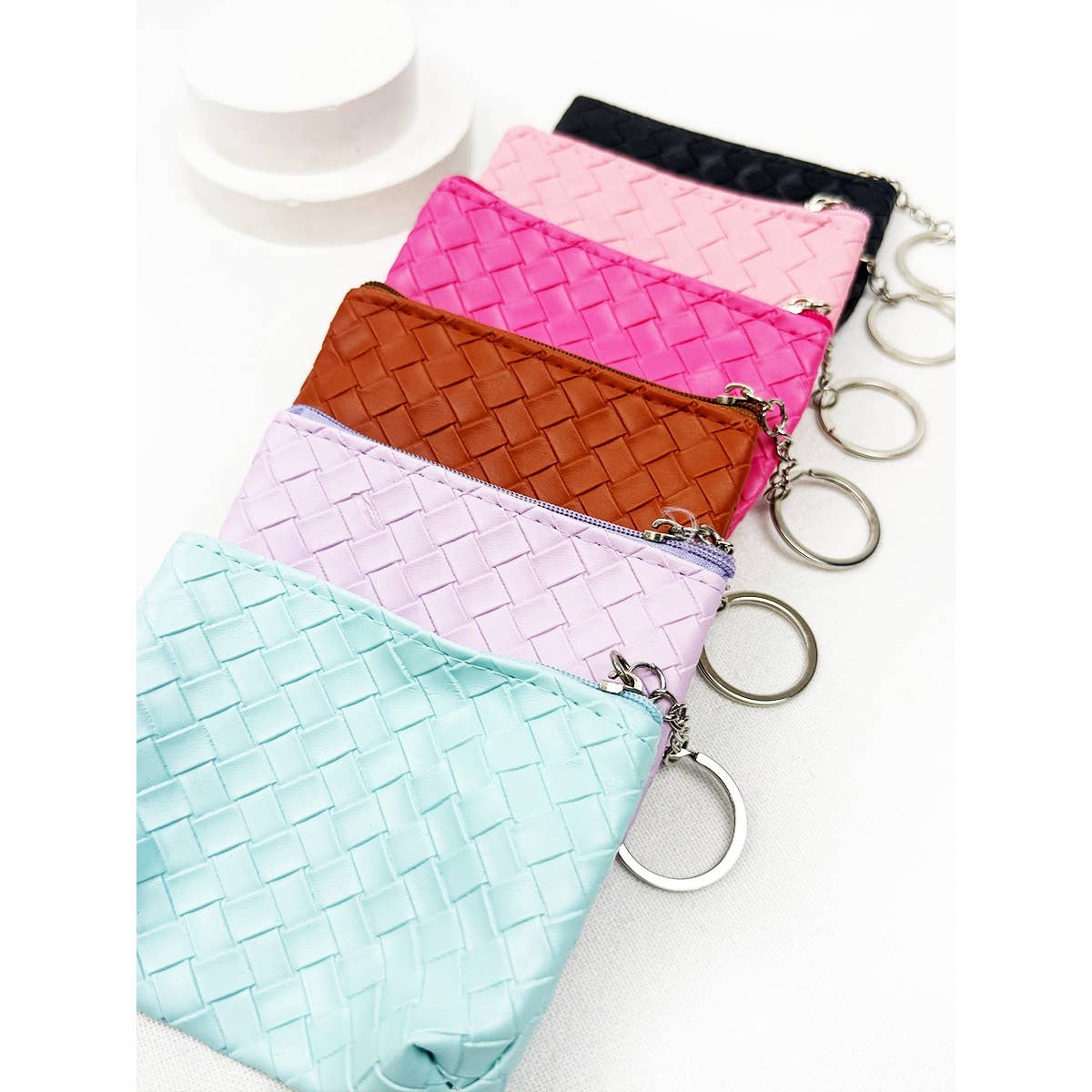 Coin Purse With Key Ring, Weave Pattern Detail, Assorted Colors