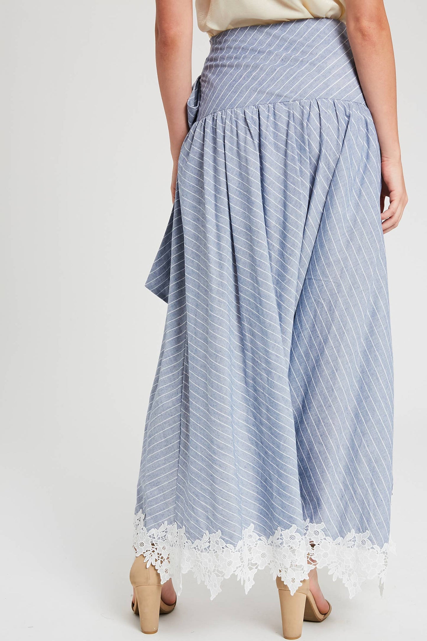 Wrap Maxi Skirt With Striped Lace Trim Fun Flirty Skirt