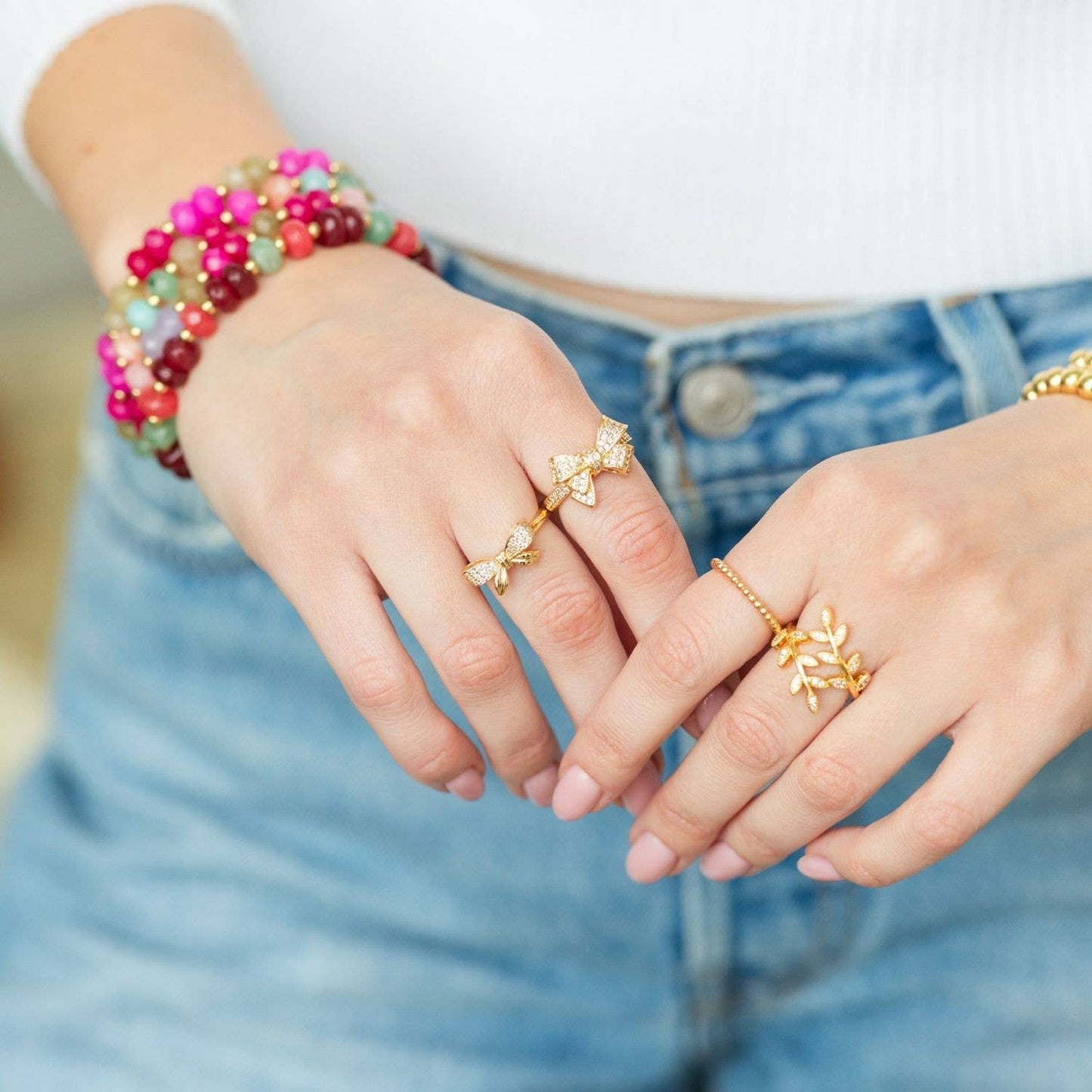 Ring Adjustable Pave Bow Modest Gold Plated Jewelry Gifts For Her