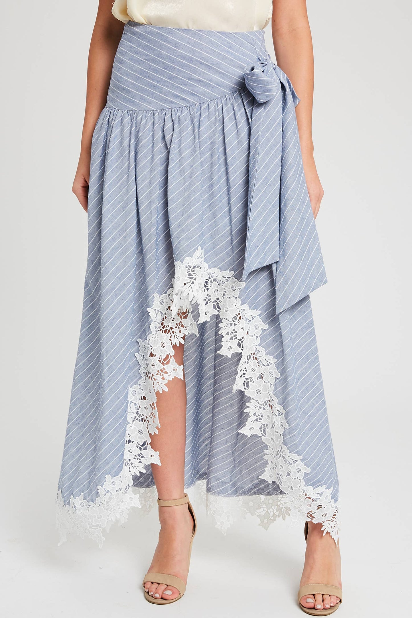Wrap Maxi Skirt With Striped Lace Trim Fun Flirty Skirt