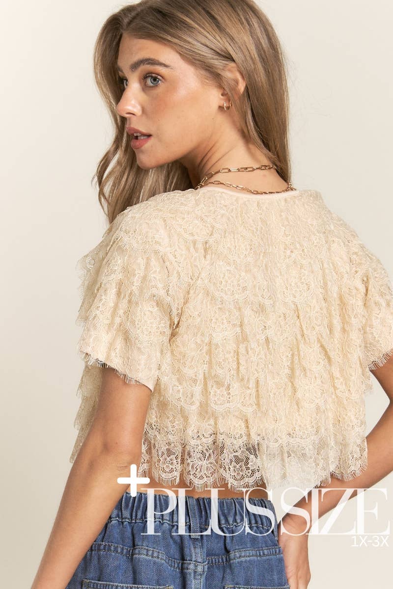 Cardigan With Tiered Lace Cropped Eyelash Fringe Front Tie Modest Fashion