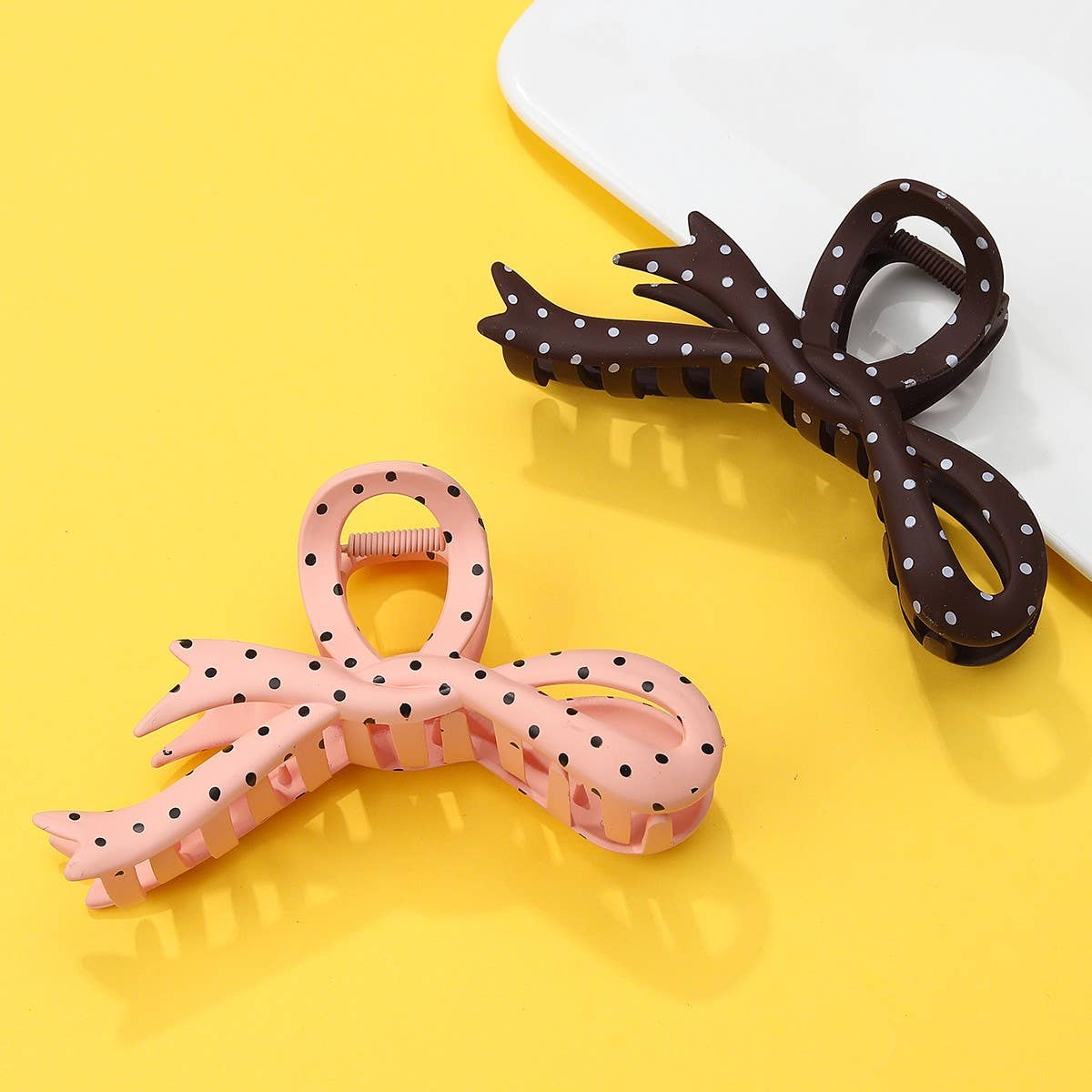 Hair Claw Clip Oversized Polka Dot Bow Glossy Acetate For All Hair Types