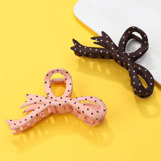 Hair Claw Clip Oversized Polka Dot Bow Glossy Acetate For All Hair Types