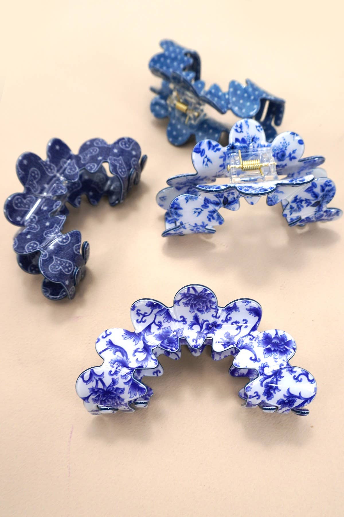 Hair Claw Clips - Vintage Porcelain Style Half Moon Design Faith-Based