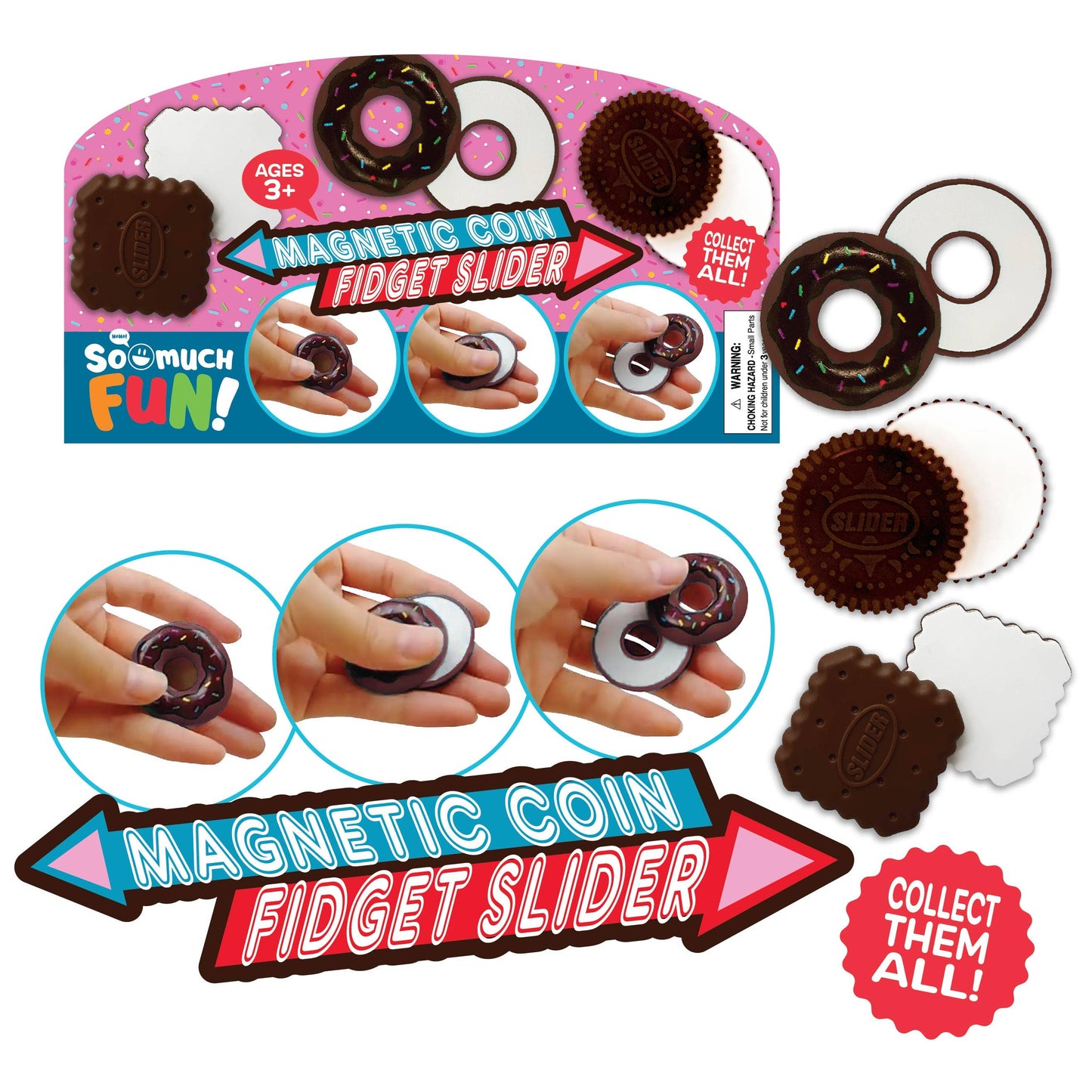 Snackable Snapping Fun Magnetic Coin Fidget Sliders Donut Cookie Square