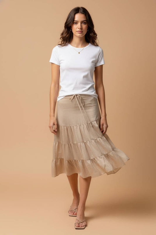 Skirt - Midi Linen Drop- Waist Tiered, Modest Fashion For Women HOT SELLER