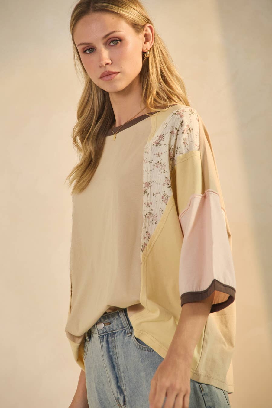 Plus Color Blocked Jersey Top With Floral Panels Modest Fashion Faith Based