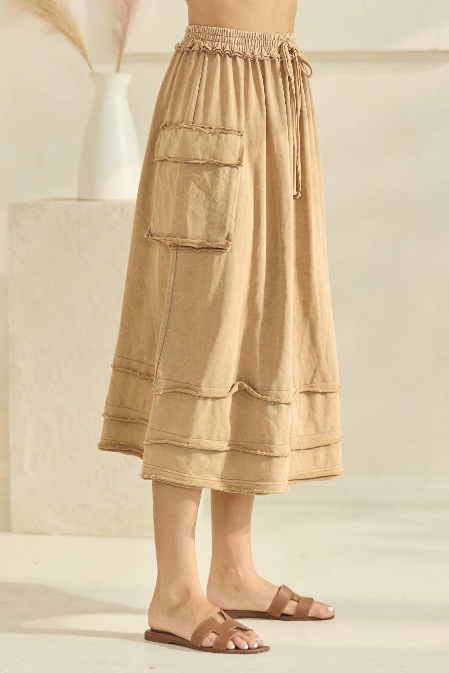 Skirt Plus Size Acid Washed French Terry Modest With Cargo Pockets And Seam Detail