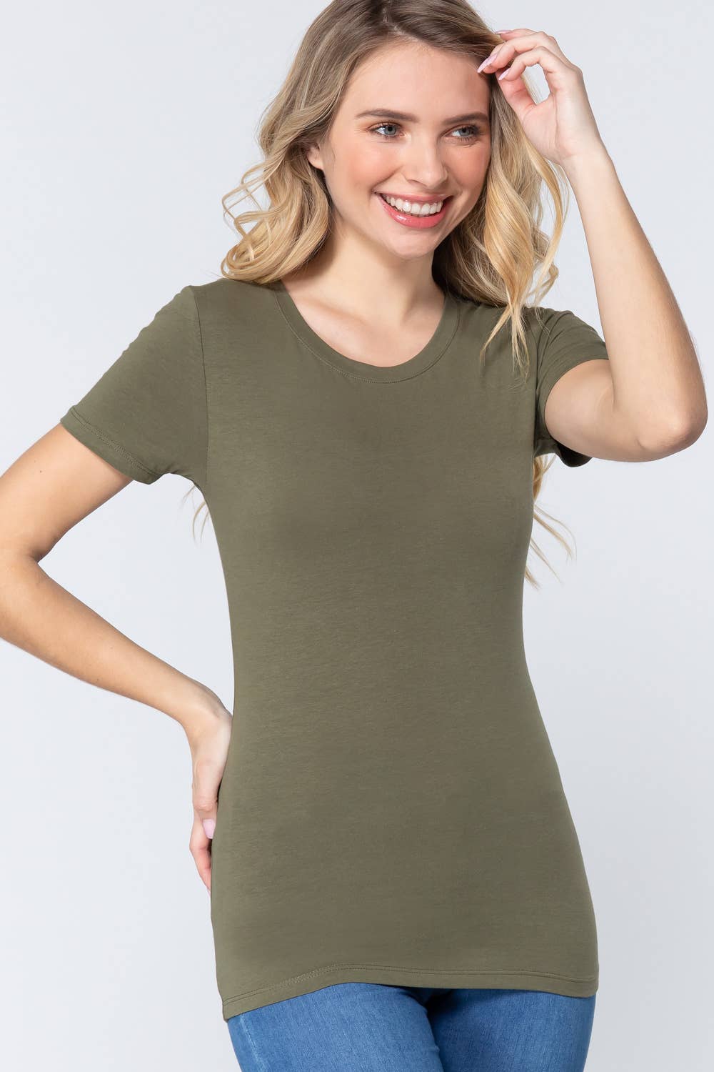Cotton Jersey Top Fitted Short Sleeve Crew Neck Modest For Easter And Everyday