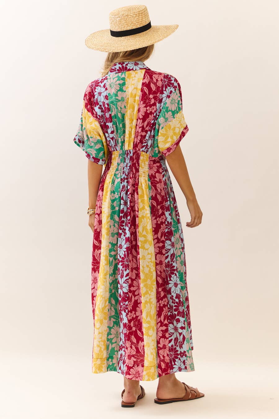 Midi Dress Modest Mixed Floral Print With Button Front Collar Relaxed Fit