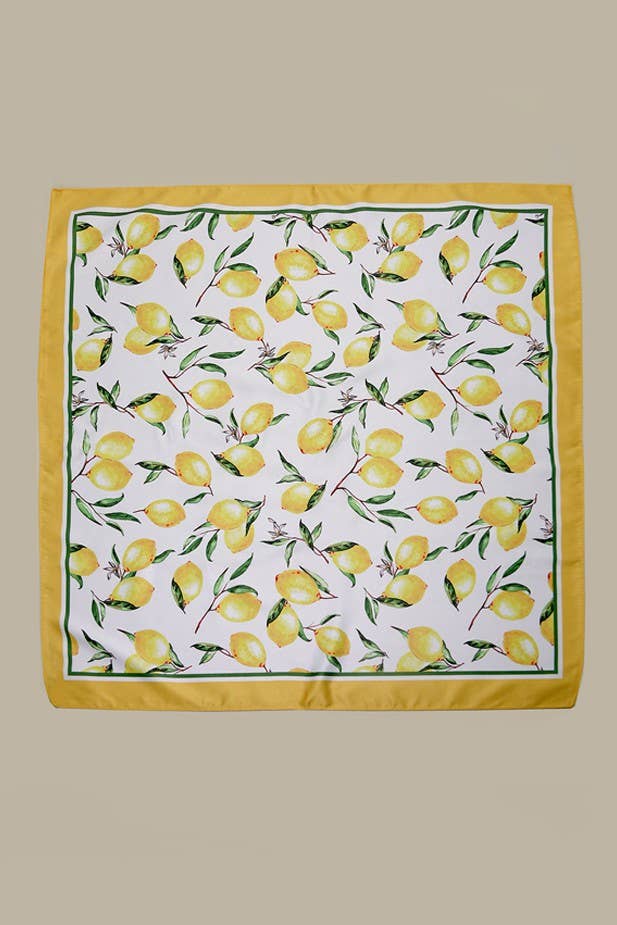 Sunny Bandana Scarf With Silky Feel Lemon Pattern