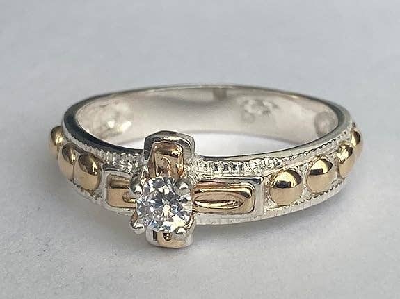 Rosary Ring - Unisex Sterling Silver With 10K Gold Details And Cubic Zirconia