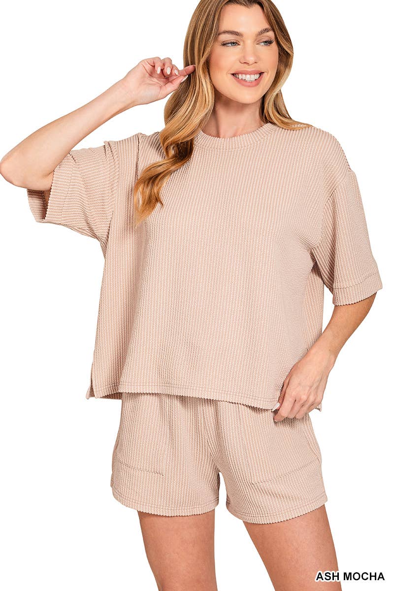 TShirt & Shorts Set Corded Ribbed
