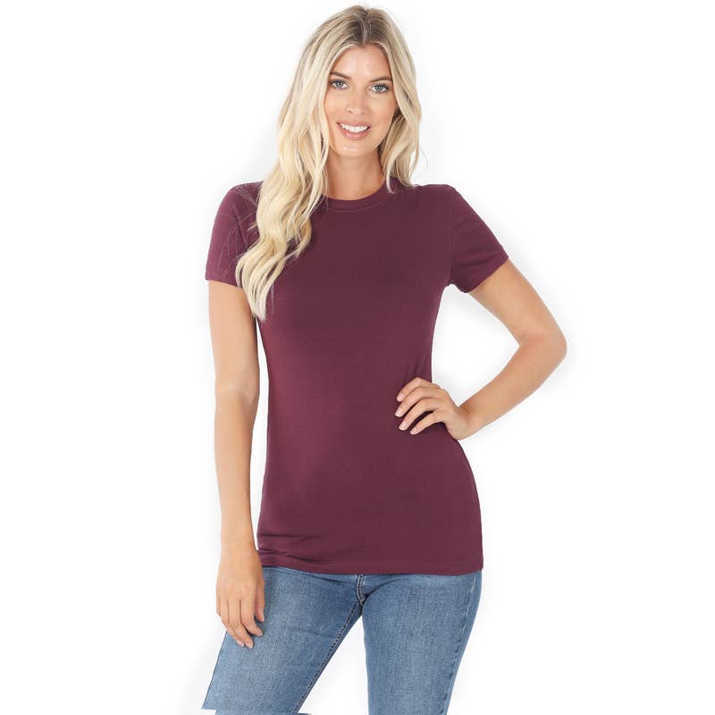 Short Sleeve Cotton Tee Fitted Crew Neck Modest Faith Based Fashion For Women