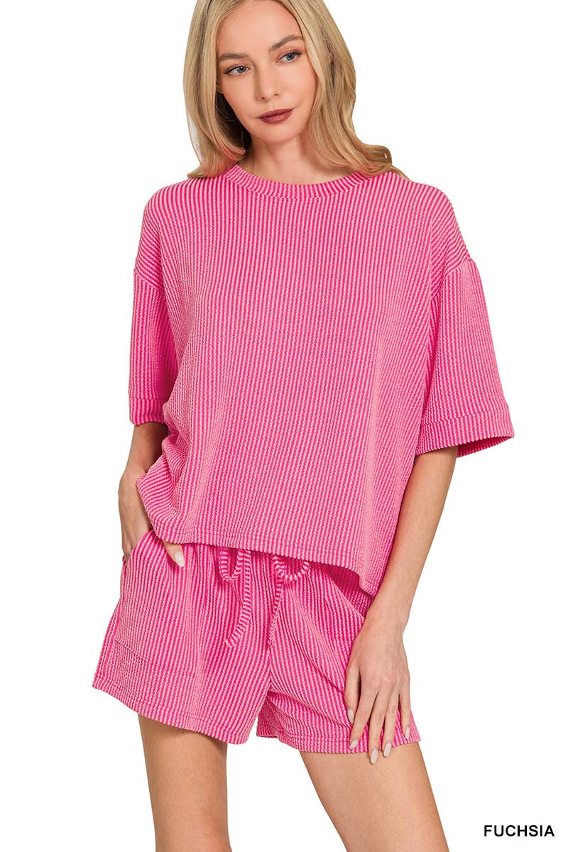 TShirt & Shorts Set Corded Ribbed