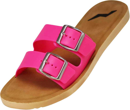 Slide Sandals Women's Two-Buckle Pink Modest Faith-Based Footwear