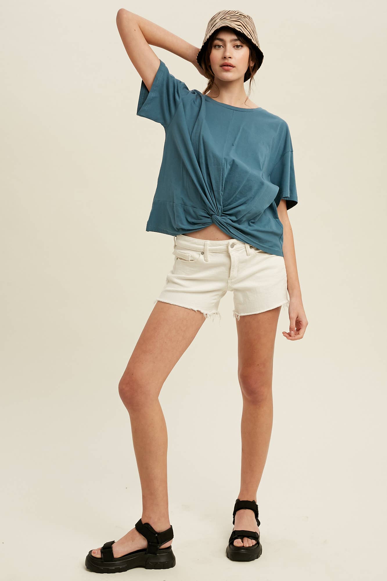 Dressy Twisted Tee Front Relaxed - Soft Cotton Jersey Modest Comfort