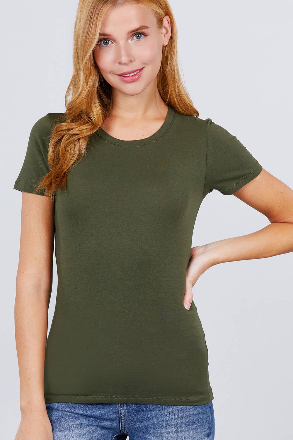 Cotton Jersey Top Fitted Short Sleeve Crew Neck Modest For Easter And Everyday