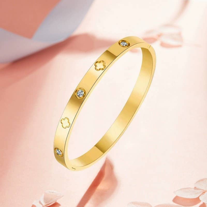 Bangle Bracelet Gold Dipped With Rhinestones | 18k Non-Tarnish
