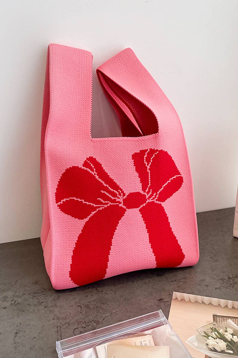 Tote Bag – Bow Ribbon Knitted Knot Texture, Lightweight