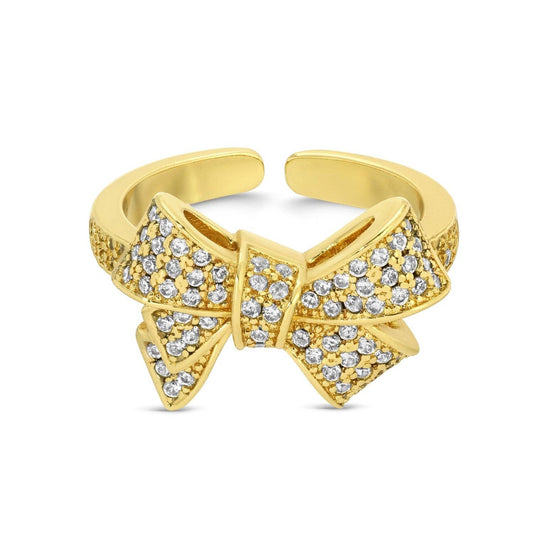 Ring Adjustable Pave Bow Modest Gold Plated Jewelry Gifts For Her