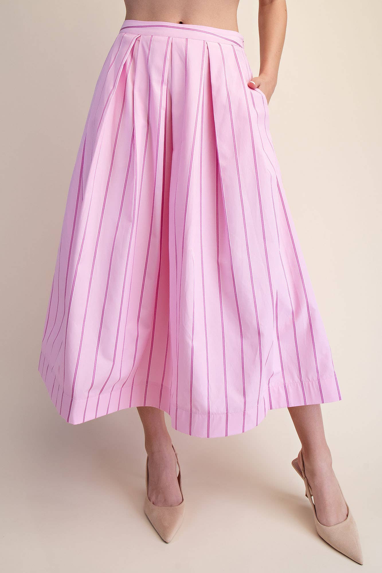 Midi Skirt Pleated Stripe With Pockets Modest Boutique Style