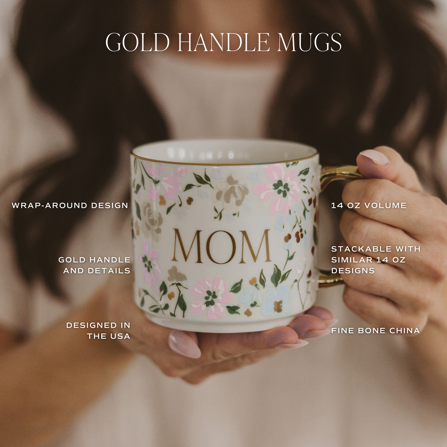 Gold Delft Mom Mug | 14oz Fine Bone China, Real Gold Accents | Mother's Day & Everyday Gift