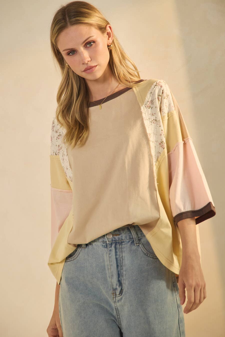 Plus Color Blocked Jersey Top With Floral Panels Modest Fashion Faith Based